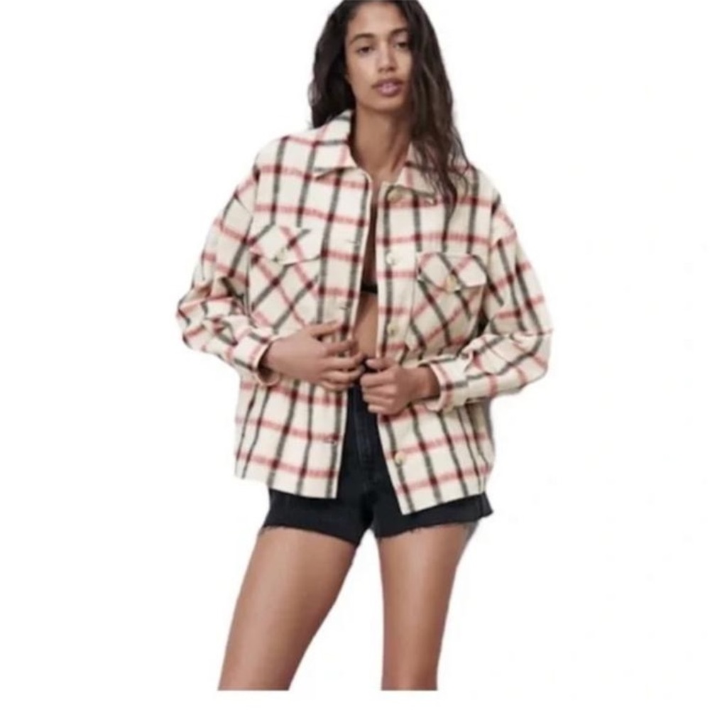 ZARA Italian Fabric Plaid Over-Sized Jacket Size M NEW